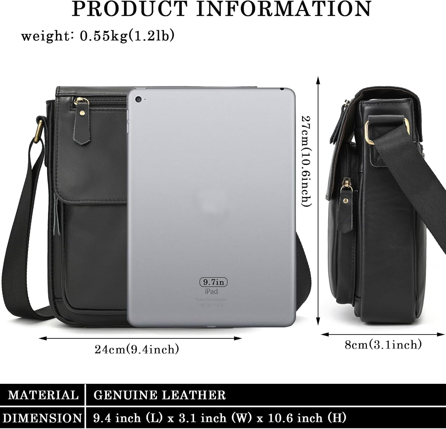 Small Leather Mens Purse Bag, Genuine Leather Messenger and Shoulder Bag for Men Zipper Pockets, Men Satchel Handbag - Image 3