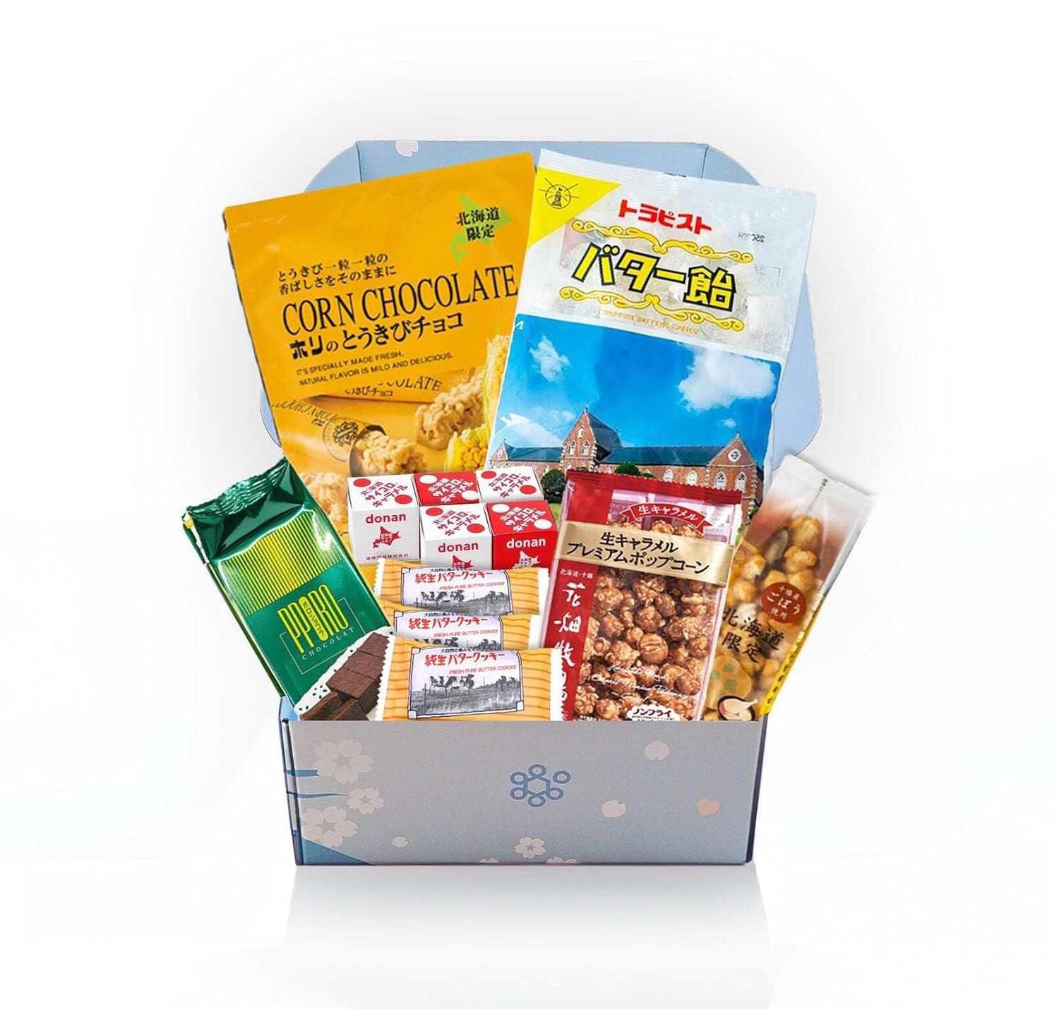 Hokkaido Luxury Japanese Snack Gift Hamper with Chocolate, Caramel Popcorn, Butter Cookies, Candy Assortment