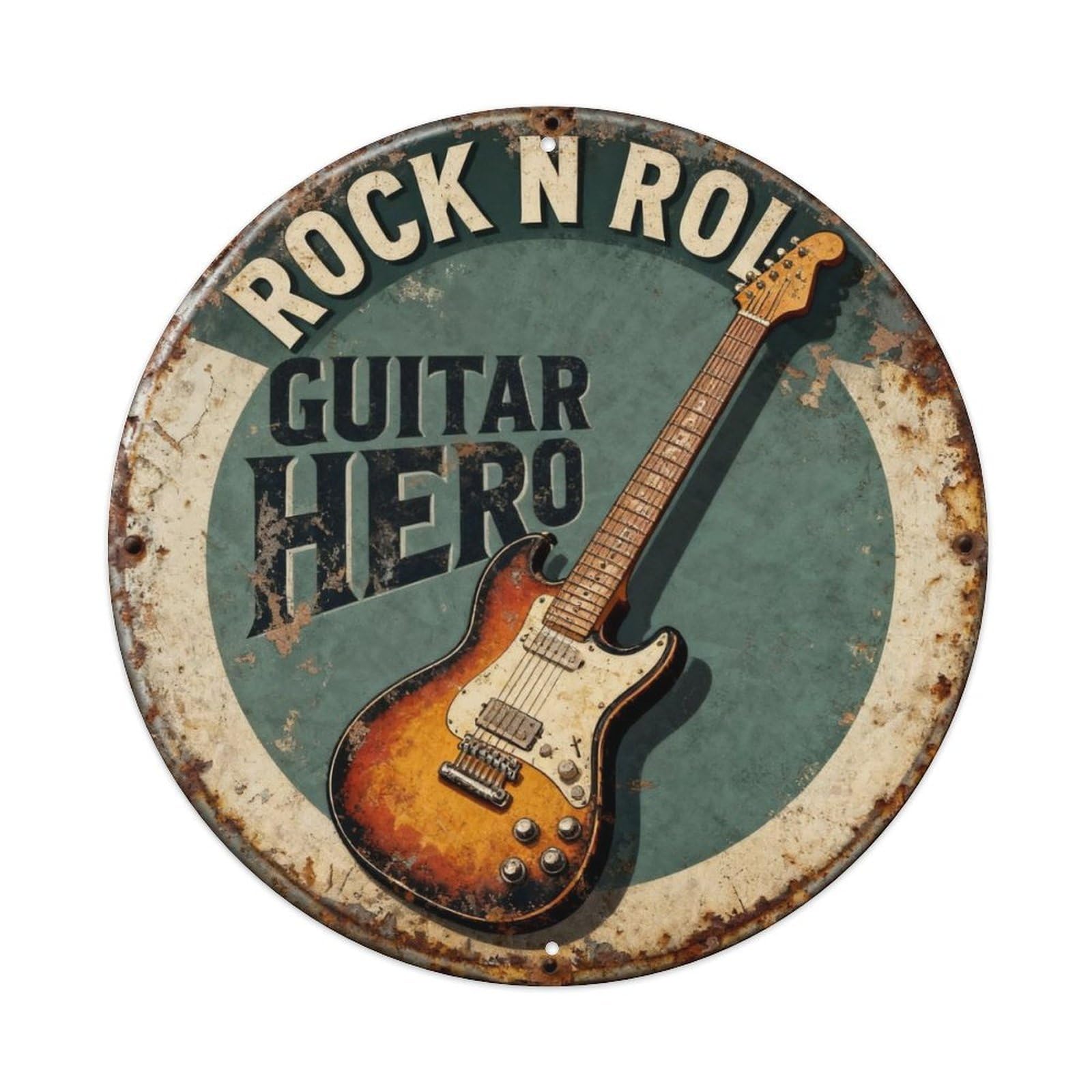 Rock N Roll Guitar Hero Metal Tin Sign Plaque