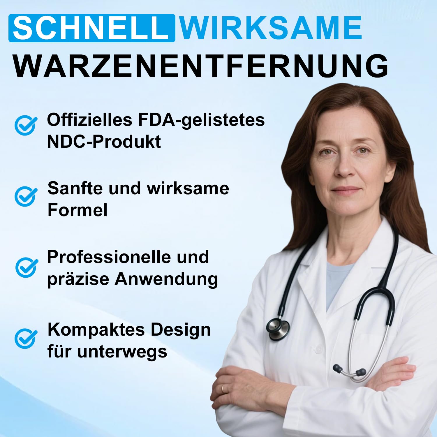 Sanfte Warzenentfernung für Gesicht & Körper - Schnell wirkendes Serum mit Präzisionsbürstenkopf gegen Hautirritationen, Dornwarzen & Flachwarzen, Sanfte Formel für sensible Haut, Reisegröße (2.5ml)