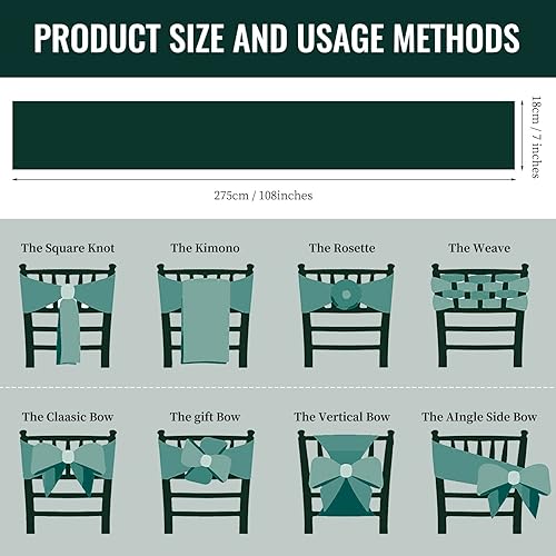 Miniatura 3 de 72 bandas de satén para sillas de color verde bosque, bandas para fundas de silla, lavables y reutilizables, suministros de amarre para bodas,