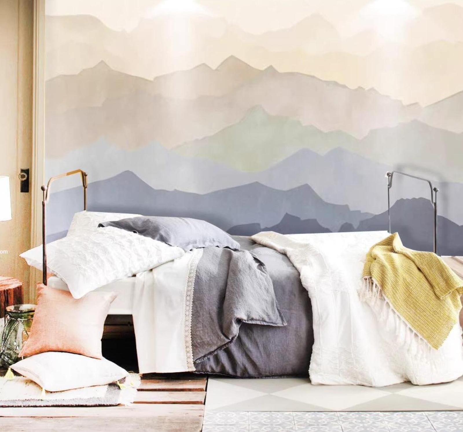 Wallpaper-3D-Xlm 400Cm×280Cm(B×H) Abstract Art Ink Wash Mountain Peaks Scenery 3D Wallpaper Easy Install Feature Office Living Room Sofa Bedroom Tv Background Wall Decoration-400Cm×280Cm