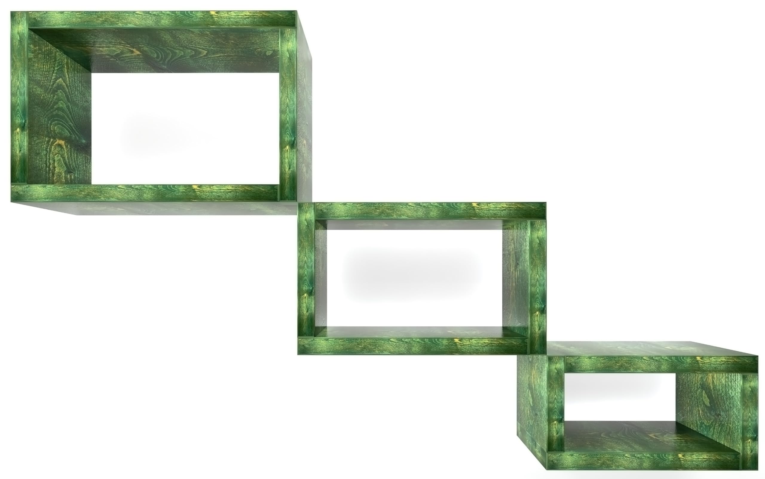 Kit di Mensole Sospese a Cubo in Legno Massello, Ripiani Artigianali, 7 Colori, 3 Dimensioni, Arredamento Bagno, Cucina, Camera da Letto, Ufficio, Made in Italy (Green)