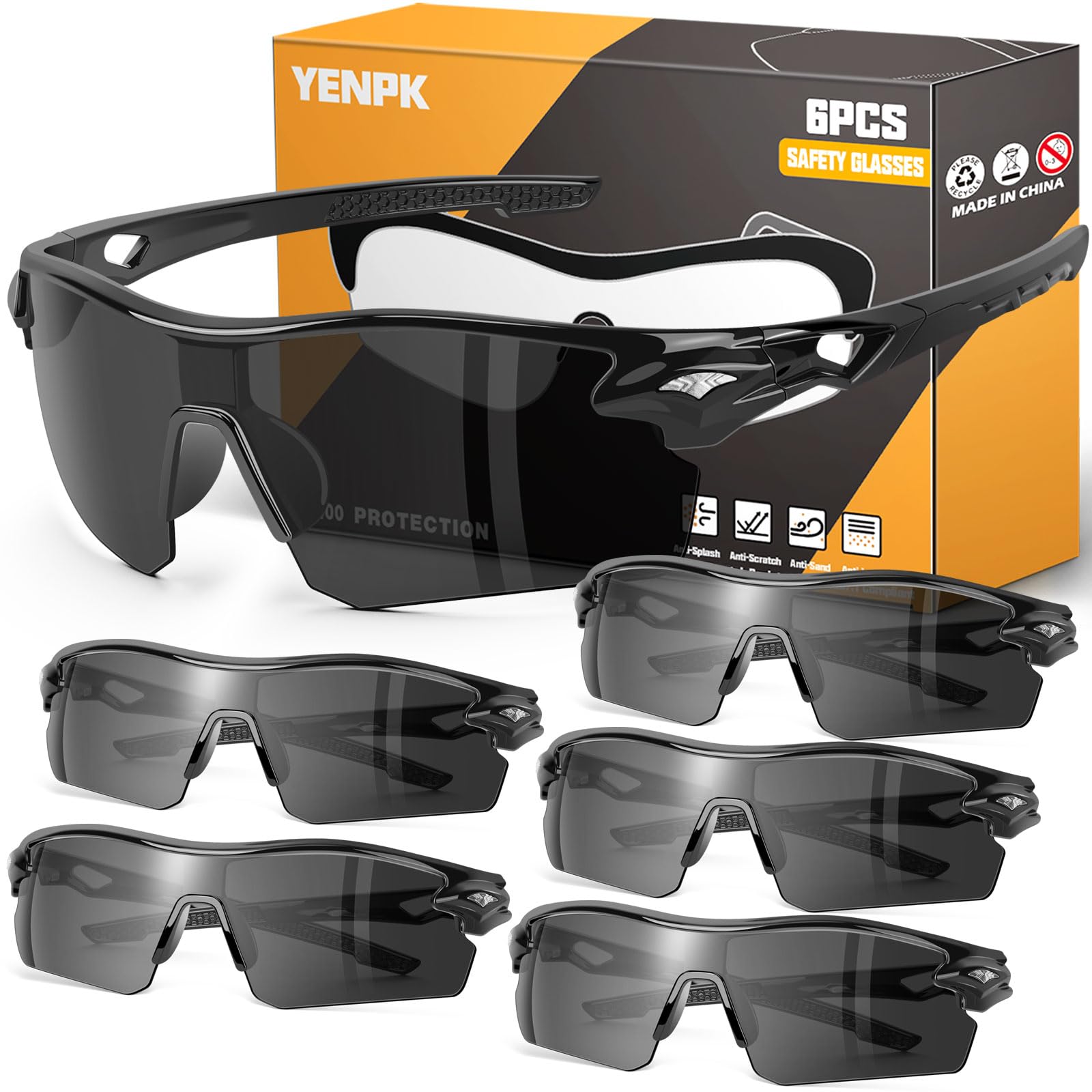 YENPK 6 Pack Safety Glasses, ANSI Z87.1+UV Protective Eyewear, Impact Resistant Anti-Scratch Safety Goggles for Men Women