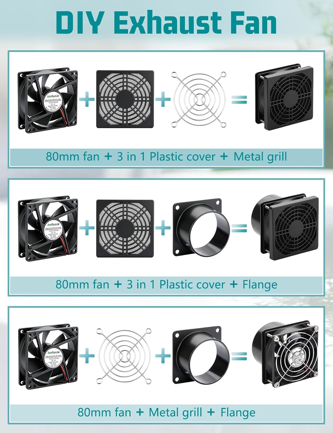 80mm x 25mm 12v Exhaust Axial DC Fan Dual Ball Bearing Speed Control AC Plug Small Fume Extractor for Soldering 3D Printer Enclosure DIY Vent Paint Booth