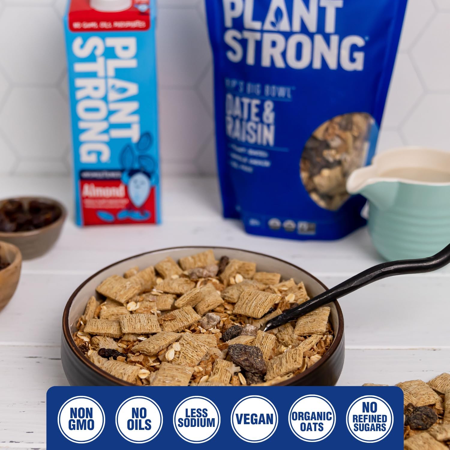 PLANTSTRONG Rip’s Big Bowl Cereal Date & Raisin – Organic Oats & Whole Grains with Chopped Dates and Raisins, Naturally Sweetened, Nut-Free Recipe (6-Pack (14 oz Bags)) + Recipe Guide