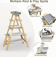 Vista 4 de GDLF Modern Wood Cat Tree Foldable Ladder Design with Hammock & Sisal Scratch Post, Solid Wood Tall Tower for Large Cat Easy Clean 60" H