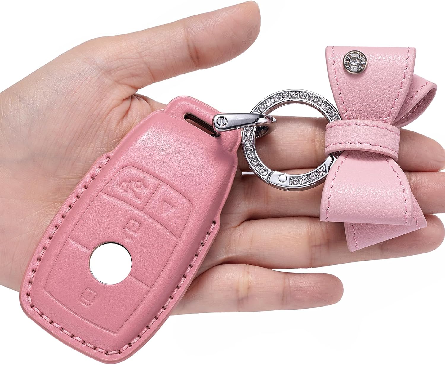 for Mercedes Benz Key fob Cover Genuine Leather with Keychain,Compatible with 2020-2024 Mercedes Benz S-Class G-Class E-Class Smart Remote