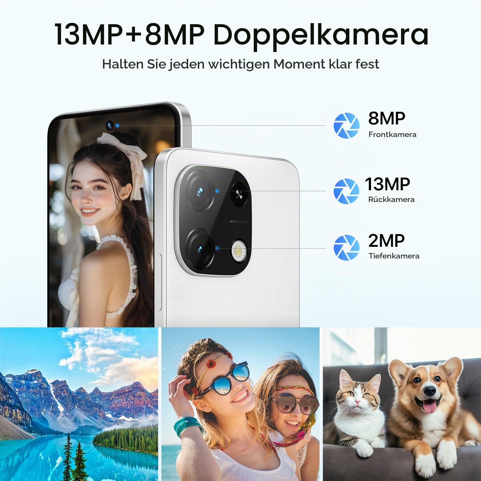 UMIDIGI Handy Android 14, 8+256GB/1TB TF Smartphone Ohne Vertrag, 120Hz 6.8 Zoll HD+ Smartphone, Bluetooth 5.2, 5000mAh, Octa Core, 4G Dual SIM/Face ID/Fingerprint/13MP/GPS/OTG-Note 100A
