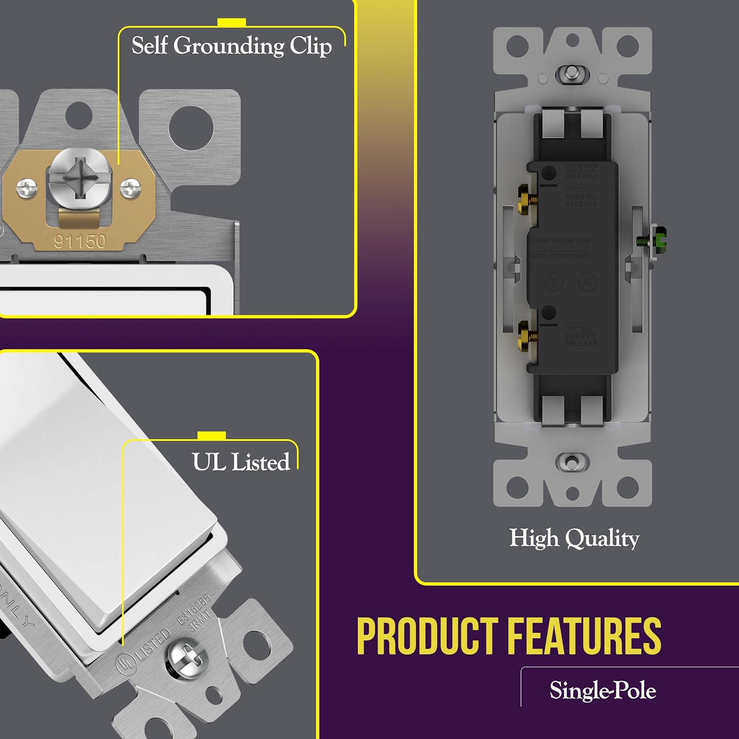 Enerlites Light Switch On/Off Paddle Wall Switch 91150-W | 15 Amp, 120V/277V, AC, Single Pole, 3 Wire, Grounding Screw, Residential and Commercial Graded Light Switch, UL Listed | White - 20 Pack