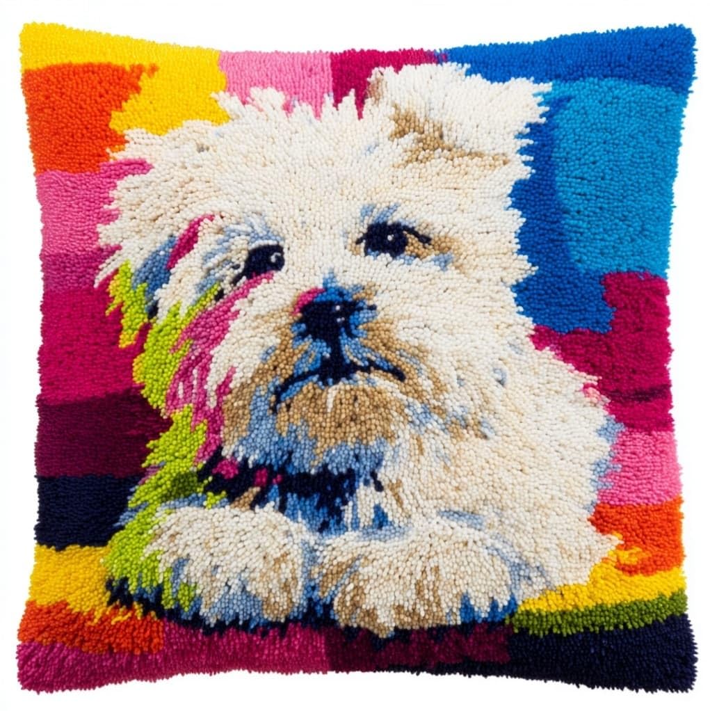 AxiangziK Latch Hook Cushion Kits 17x17inch,Maltese Dog