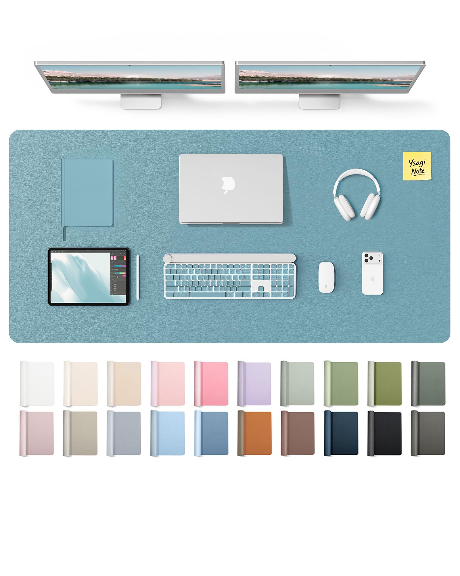 YSAGi Leather Desk Pad Protector, Office Desk Mat, Large Mouse Pad, Non-Slip PU Leather Desk Blotter, Laptop Desk Pad, Waterproof Desk Writing Pad for Office and Home (Aquamarine, 47.2" x 23.6")