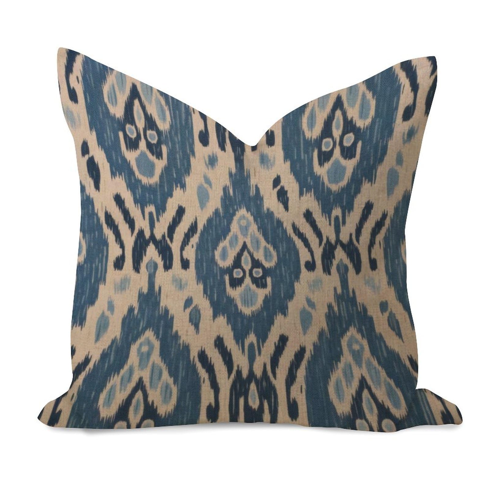Wsdesdec Style-3 Ikat Blue Throw Pillow Cover 24X24in Burlap Linen Decorative Pillow Shell Oriental Asian Style Square Throw Pillow Case For Garden Playroom Gallery Bedroom Farmhouse Decor