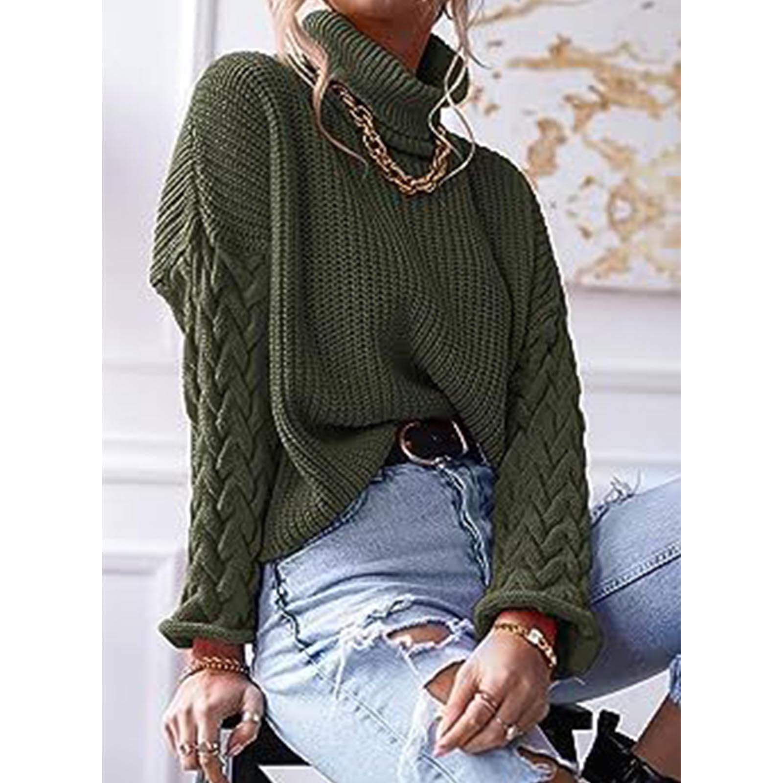 Greabuy Maglione lavorato a maglia a trecce a tinta unita da donna a maniche lunghe autunno inverno pullover felpa per donna maglione casual camicie da donna maglioni da donna felpe a maglia leggere,