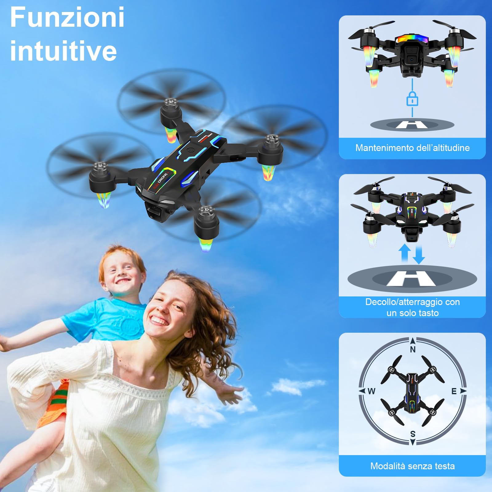 Drone Pieghevole con Telecamera 4K, GuKKK Brushless Motore Droni con 2 Telecamere, Quadcopter RC FPV WiFi Fotocamera Evitamento Attivo Degli Ostacoli, Altitude Hold, 2 Batterie, per Principianti