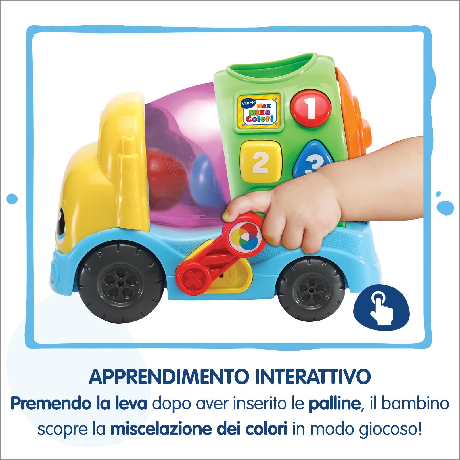 VTech Max Mixa Colori, Camioncino Parlante con 5 Melodie, Riconosce e Mixa Colori, 3 Modalità di Gioco, Volume Regolabile, Spegnimento Automatico, Lingua Italiana, Batterie Incluse, 12-36 Mesi