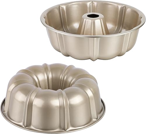 Miniatura 12 de Onader Juego de 2 moldes para pastel antiadherentes, moldes redondos acanalados de 10 pulgadas para hornear pasteles de libra, molde para hornear de