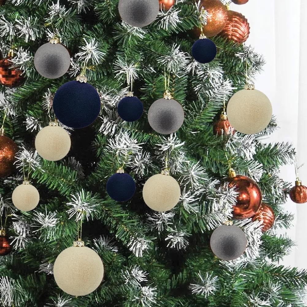 Artmag 15 Palline Di Natale In Velluto Floccato, Infrangibili, 8 Cm, Beige Verde Marrone