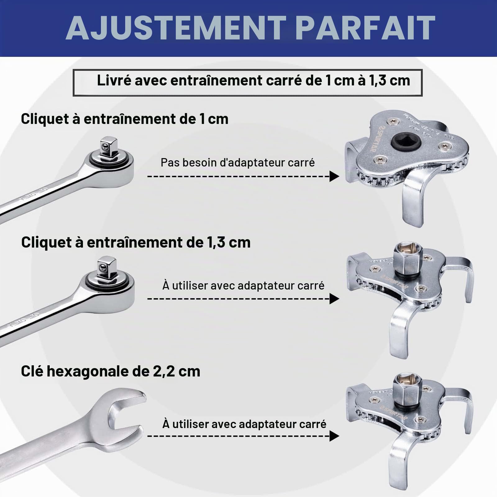 Toolwiz Clé à filtre à huile universelle 64 à 116 mm Clé à filtre à huile 3 griffes réglables Pince Filtre à Huile outils de réparation automobile pour voitures camions