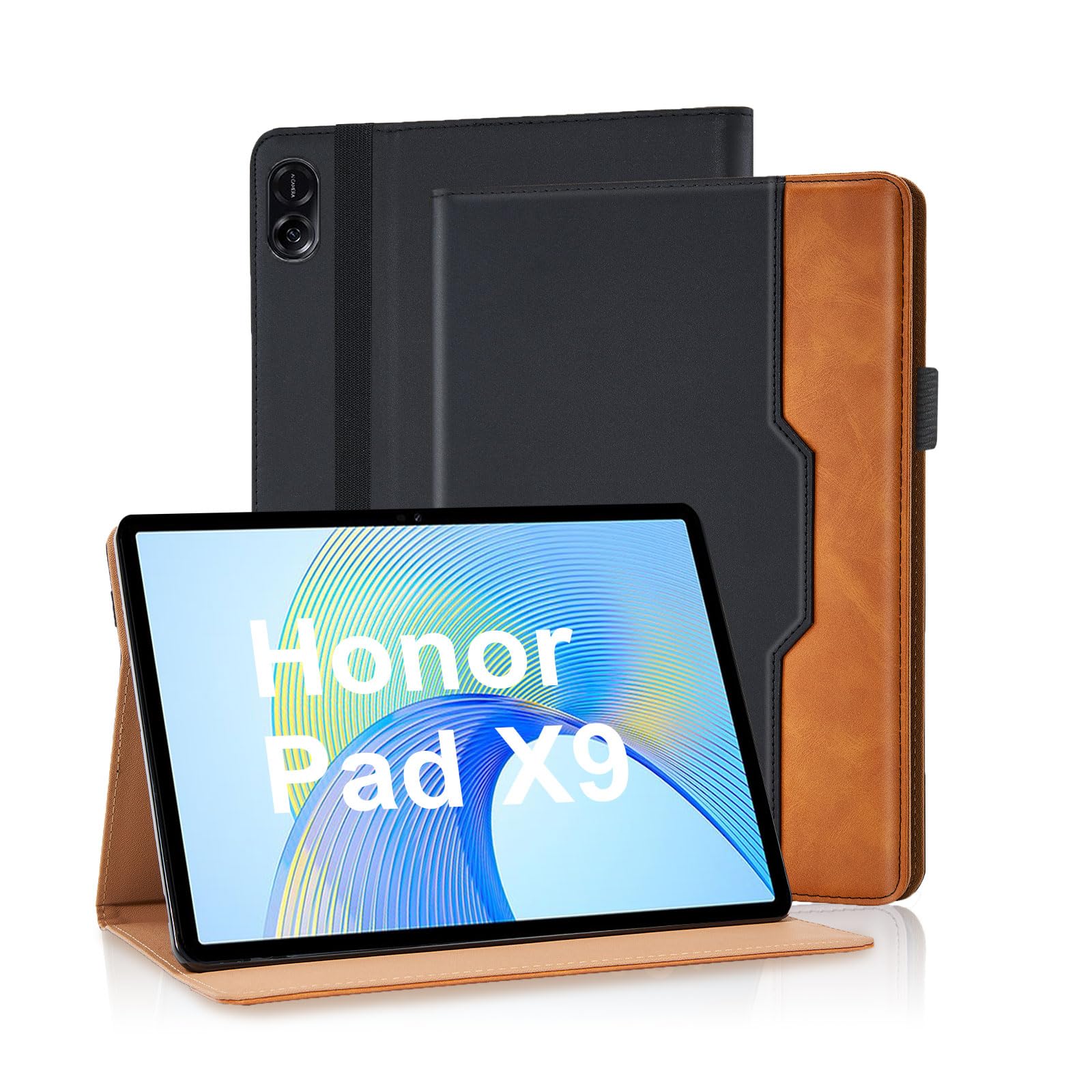 Vkooer Hülle für Honor Pad X9 11.5 Zoll 2023 Premium PU Leder Geschäfts Schutzhülle Tasche Cover Case mit Multi-Winkel Standfunktion Ruhen/Wecken für Honor Pad X9 11.5 Zoll, Schwarz
