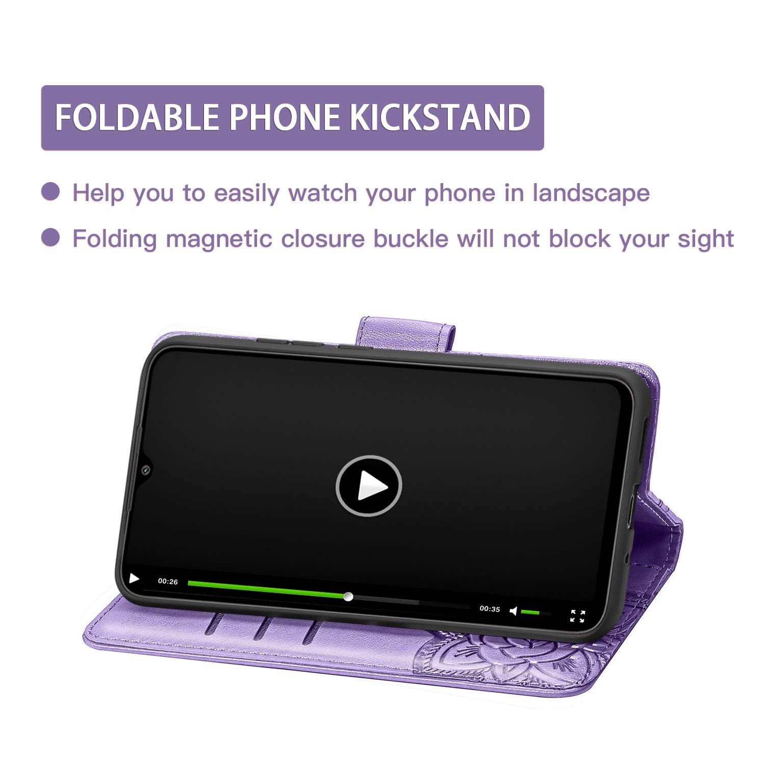 Custodia Portafoglio Per Oppo A9 2020/A5 2020 - Flip Pelle Con Slot Carte, Chiusura Magnetica, Viola Chiaro - Foto 5