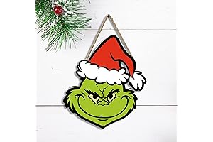 Christmas Wooden Hanging Sign Door Decoration: Cheerful Grinch on the Shelf Sign