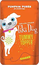 Topo de barriga Tiki Dog de dose única, purê de abóbora sem grãos com gengibre para estômagos sensíveis, bolsas de 42,5 g (pacote com 12)