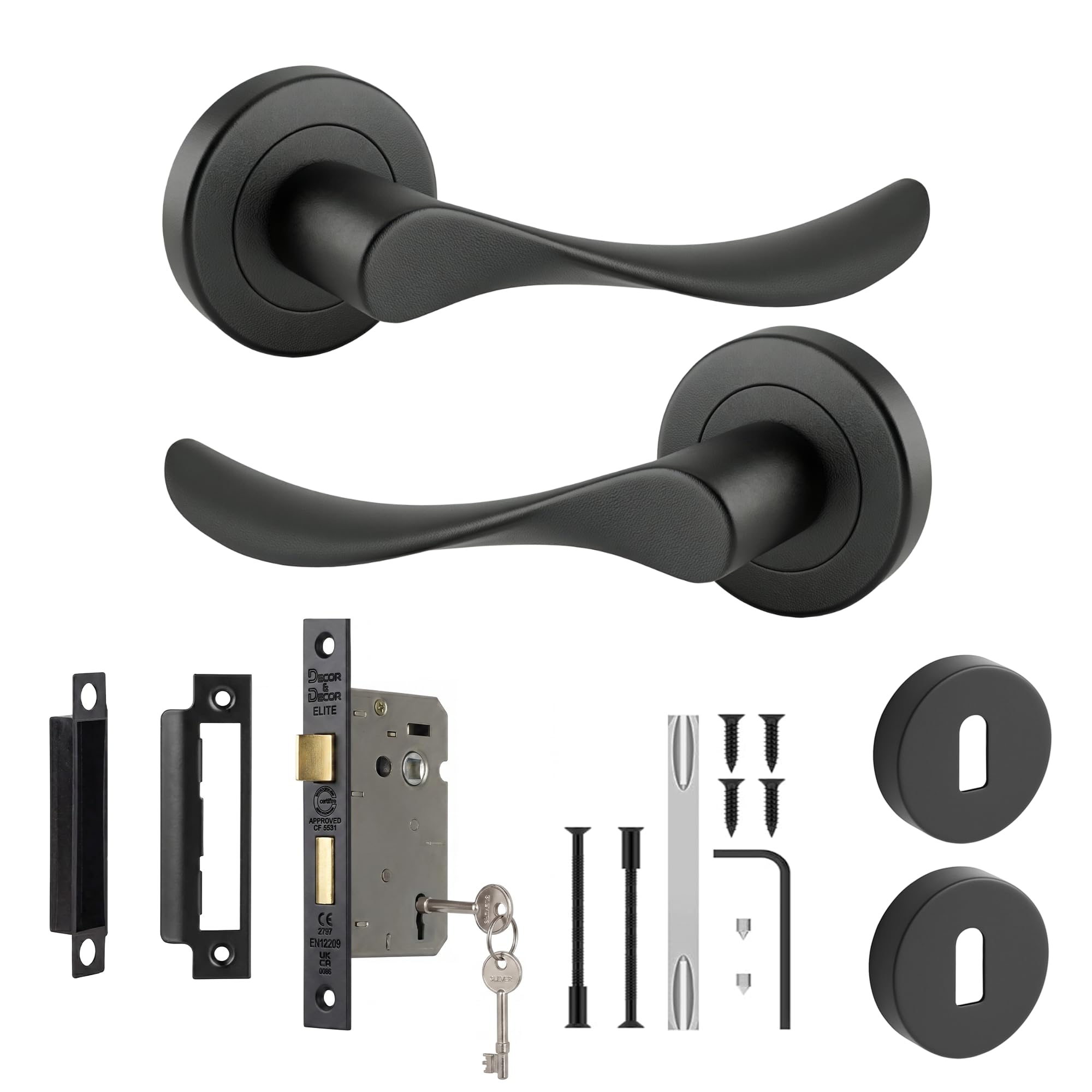 Decoranddecor Nimbus Matt Black Internal Door Handles, Sash Lock Kit 76mm — image 1