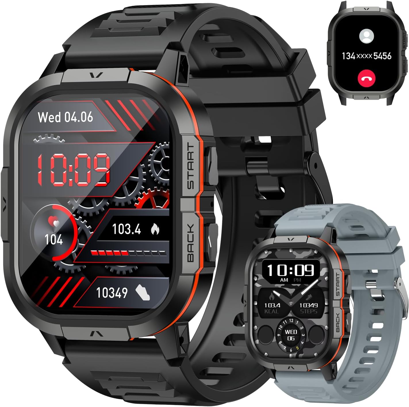 Smart Watch for Men Fitness Tracker: Military Waterproof Make Answer Call Digital Mens Watches Running Step Pedometer Smartwatch Android Phone iPhone Samsung Compatible Sleep SpO2 Heart Rate Monitor