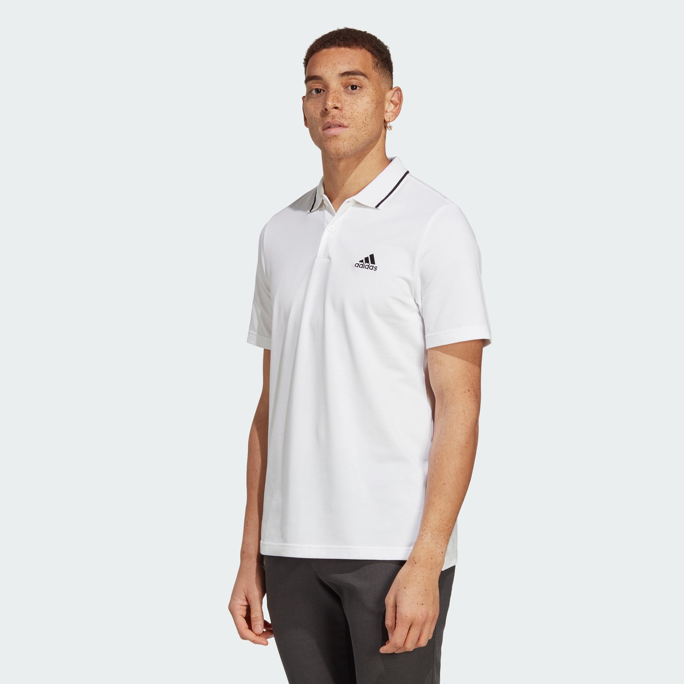 adidas Men's Essentials Piqué Small Logo Polo Shirt, White, L