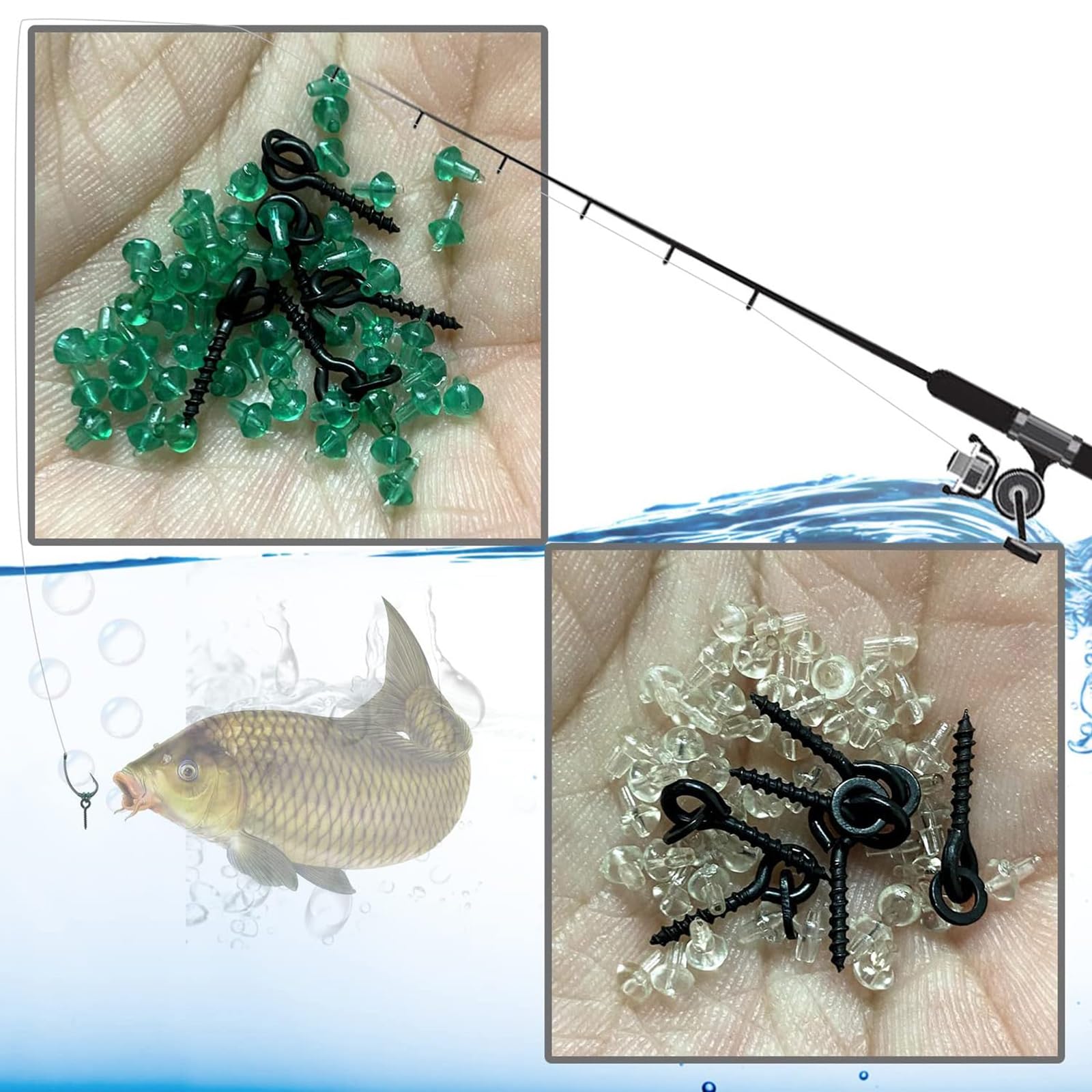 FYSL Juego de 140 anzuelos de pesca, 40 unidades, rosca, 100 unidades, topes de anzuelos, ganchos de pesca, círculos ovalados, anzuelos de pesca, accesorios para aparejos de pesca