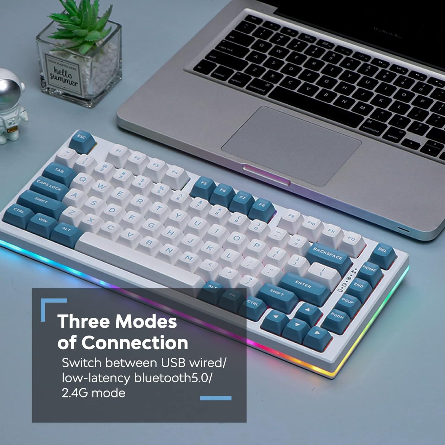 EPOMAKER EP75 75% Mechanical Keyboard, Hot Swap BT5.0/2.4G/USB-C Wired Gaming Keyboard, with 10000mAh Battery, RGB Backlights, Double Shot PBT Keycaps for Linux/Win/Mac(Pampas, Budgerigar Switch)