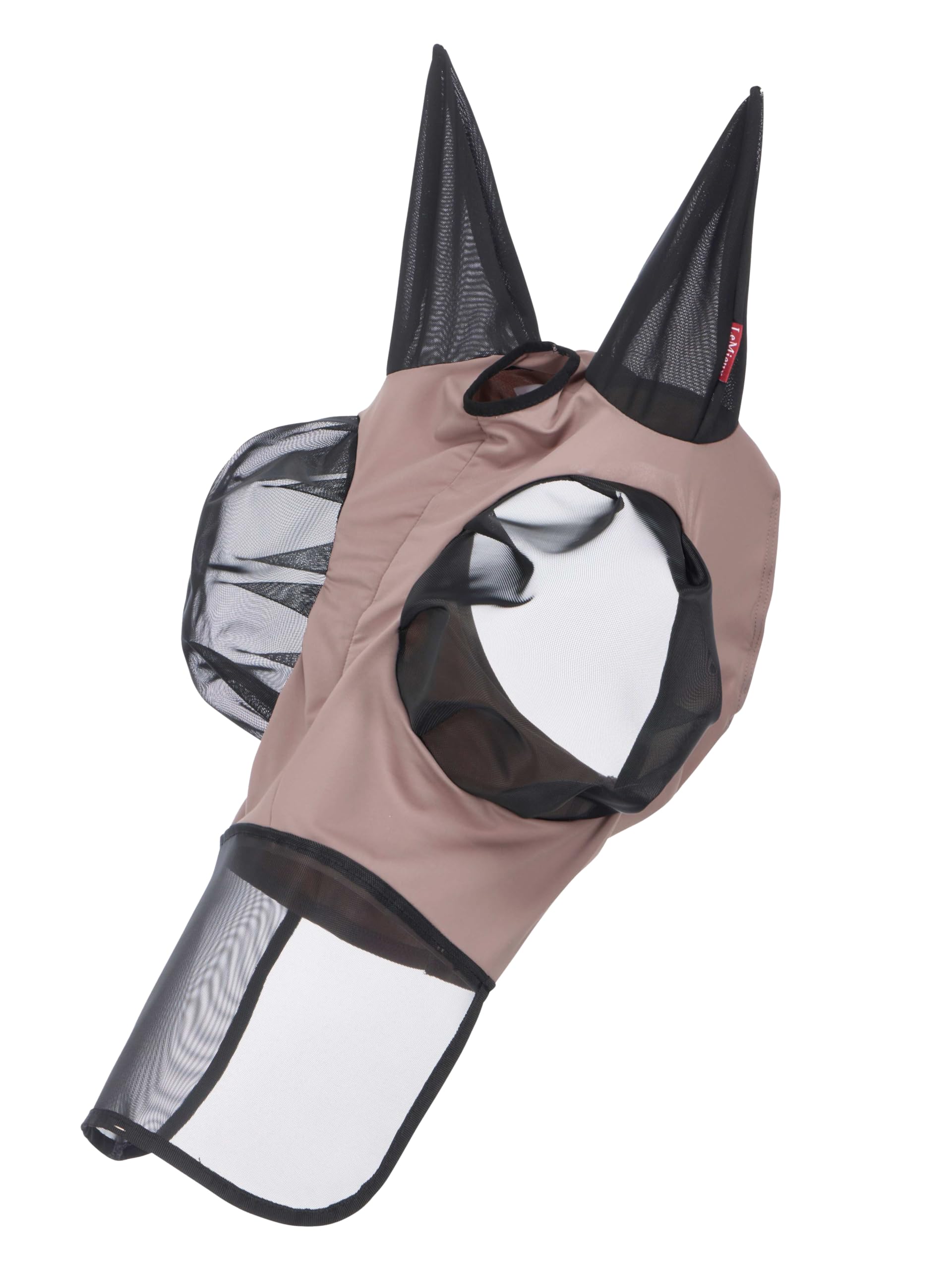 LeMieux Bug Relief Full Fly Mask - Pull On Design - Bug-Eye Eye Darts - Breathable Mesh Ears - Walnut - XSmall