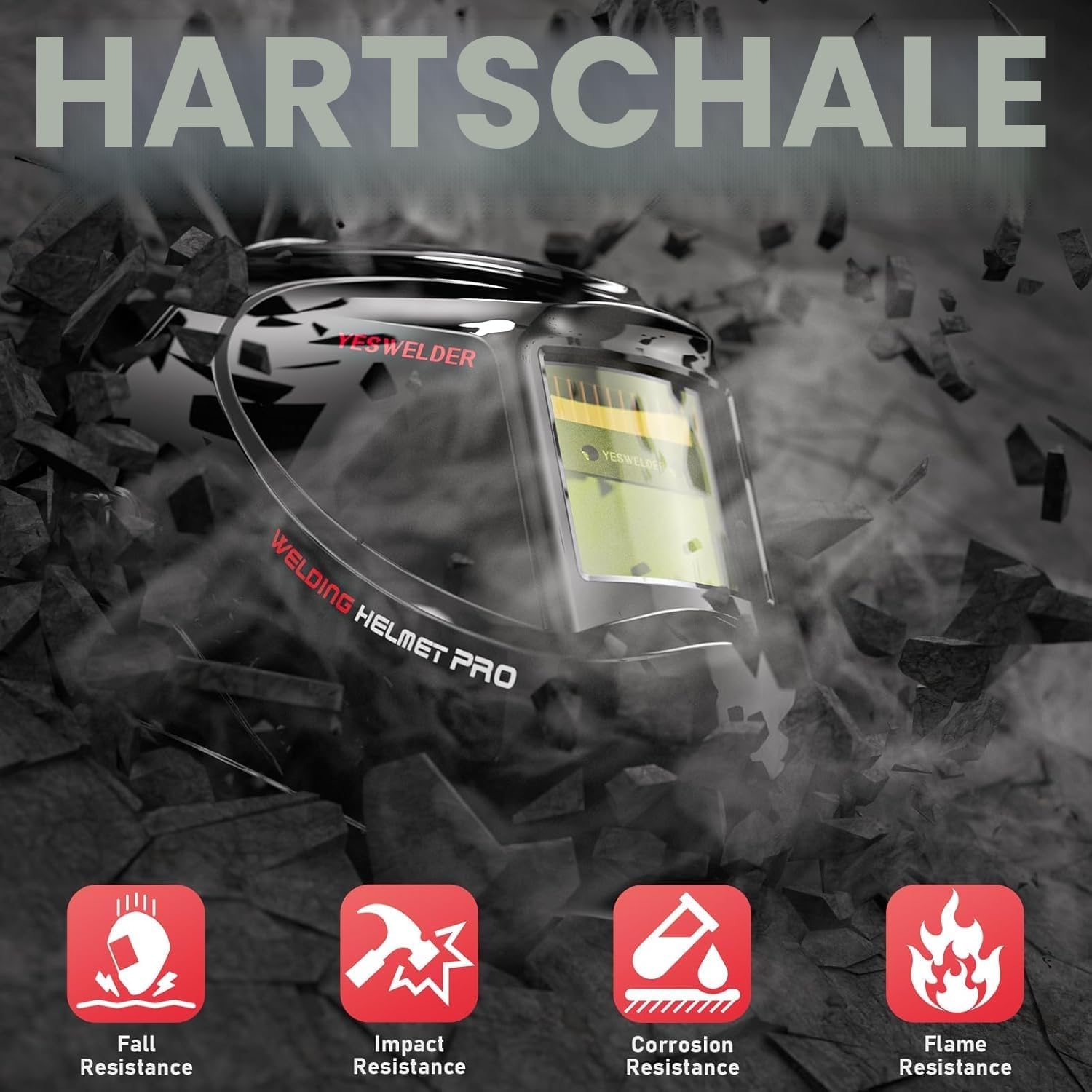 YESWELDER Schweißhelm Wahre Farbe Solarbetriebene Schweißmaske Automatischer Verdunkelung Blaulichtblockierung Breiter Schatten 4/9-13 Schweißhelm für TIG MIG ARC