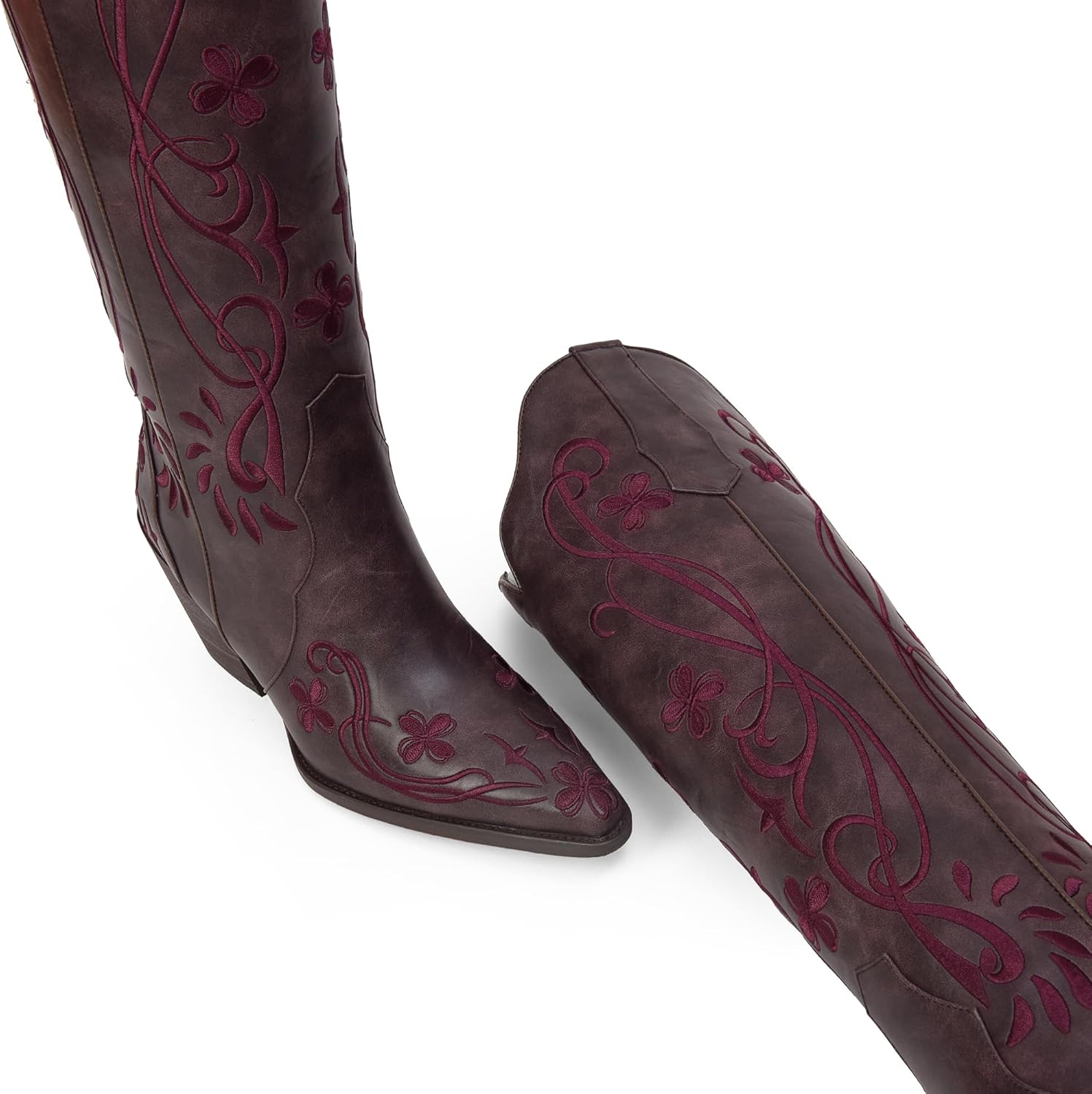 iiimmu Cowgirl Boots Women Knee High Vintage Cowboy Boots with Floral Embroidered Classic Pull On Design Western Footwear - Image 2