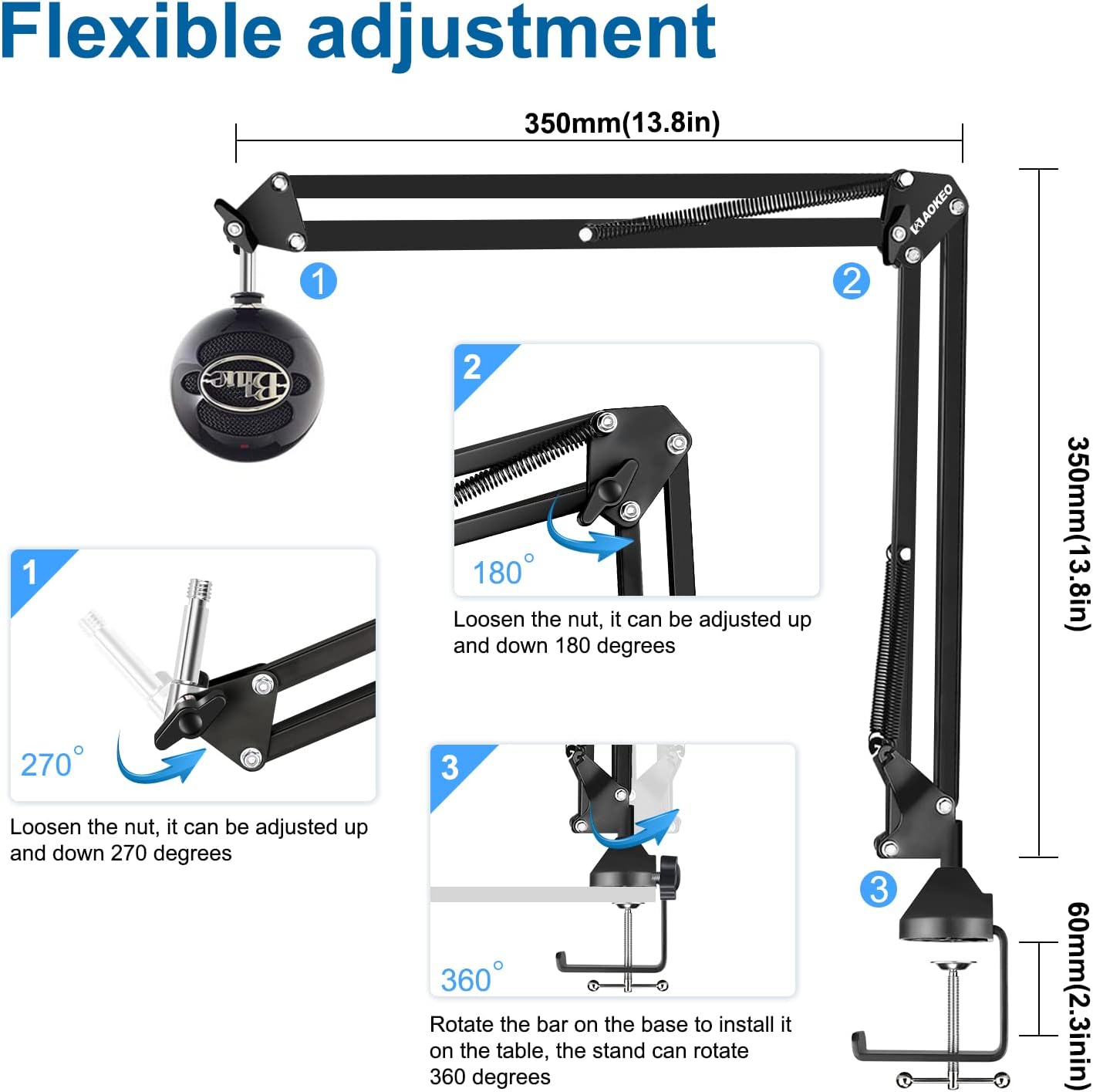Microphone Arm,Aokeo AK-35 Microphone Desk Stand-Microphone Suspension Boom Scissor Arm Stand For Blue Yeti,Blue Snowball iCE,QuadCast,Elgato : Musical Instruments