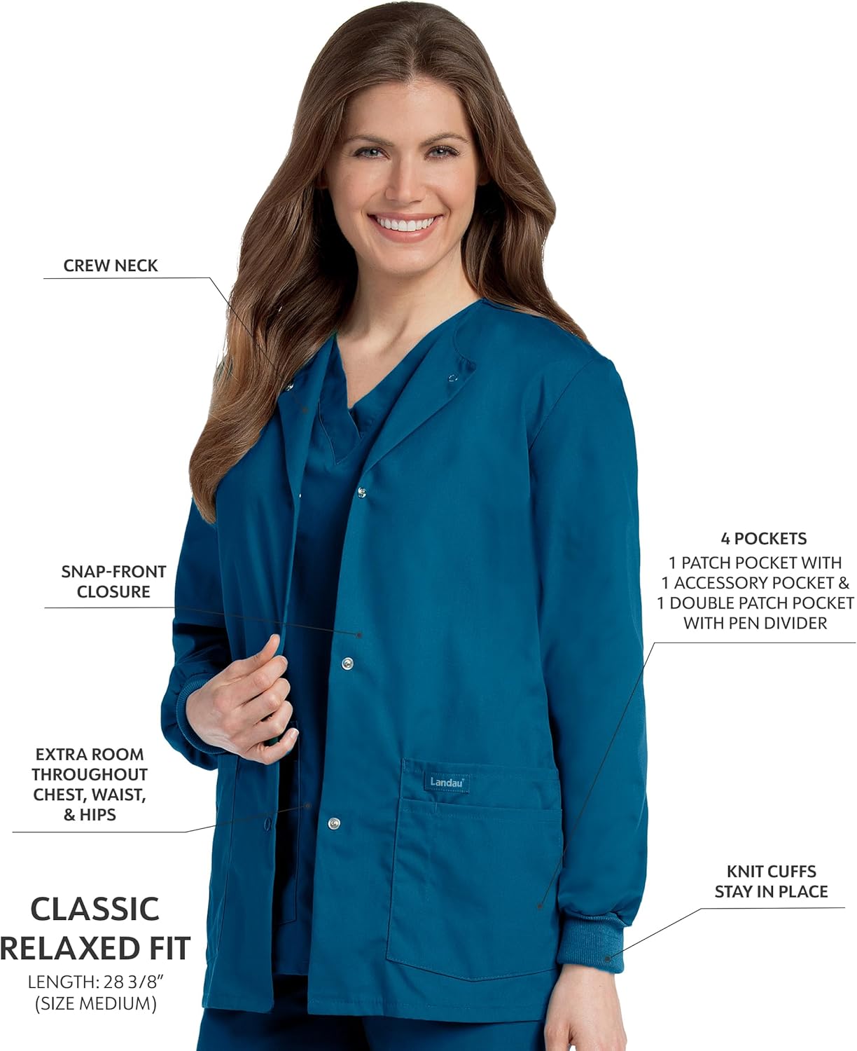 Landau Essentials Relaxed Fit 4-Pocket Snap-Front Scrub Jacket for Women 7525 - Image 2