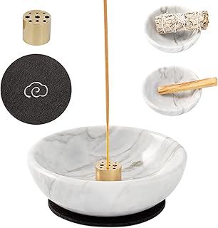 Fasolahome Incense Holder, Beautiful Natural Marble Incense Burner for Meditation, 9 Incense Holes Suitable for Most Incen...