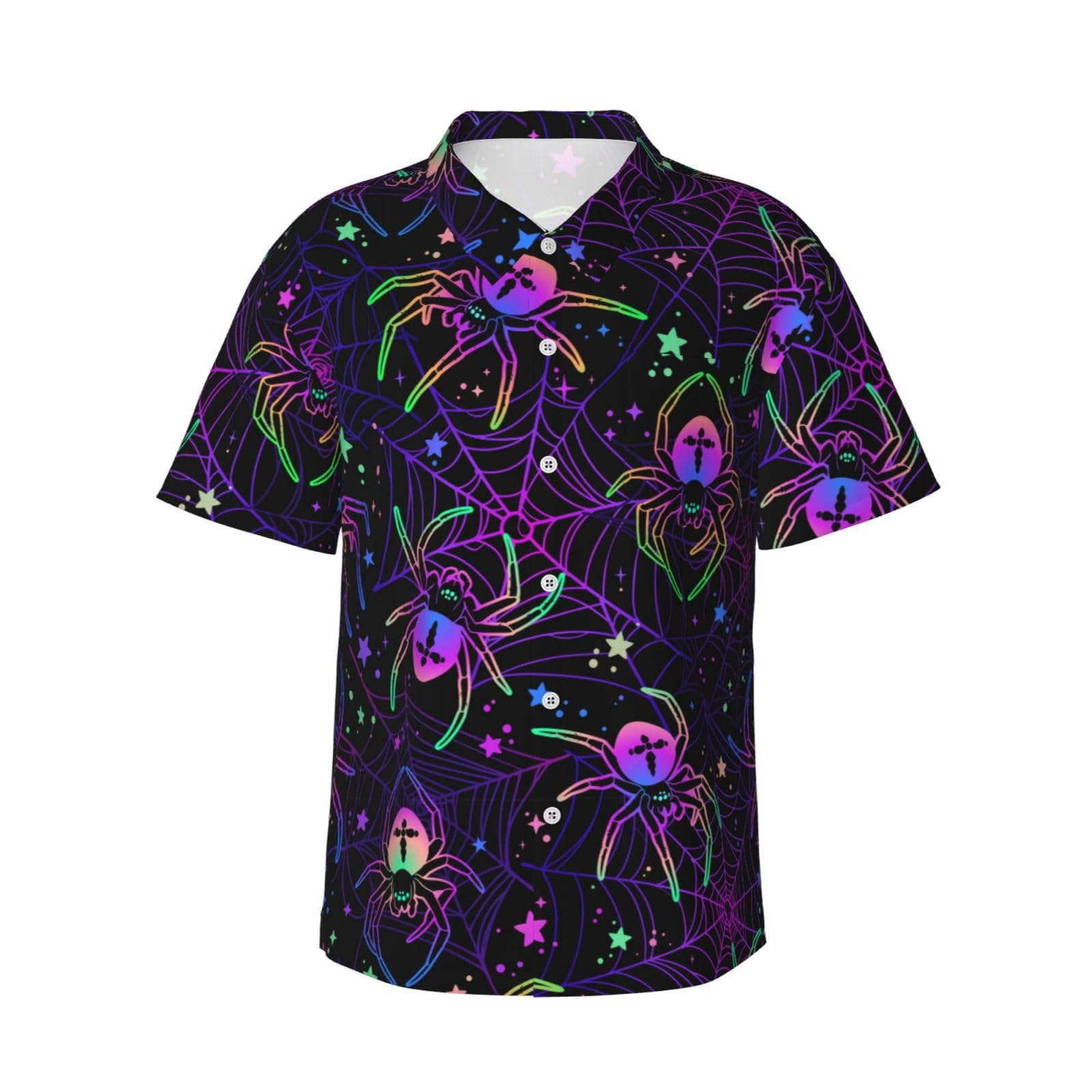 Juzgtsit Men's Black Multi-Colored Spiders Hawaiian Shirt For Short Sleeved Casual Summer Beach Shirts