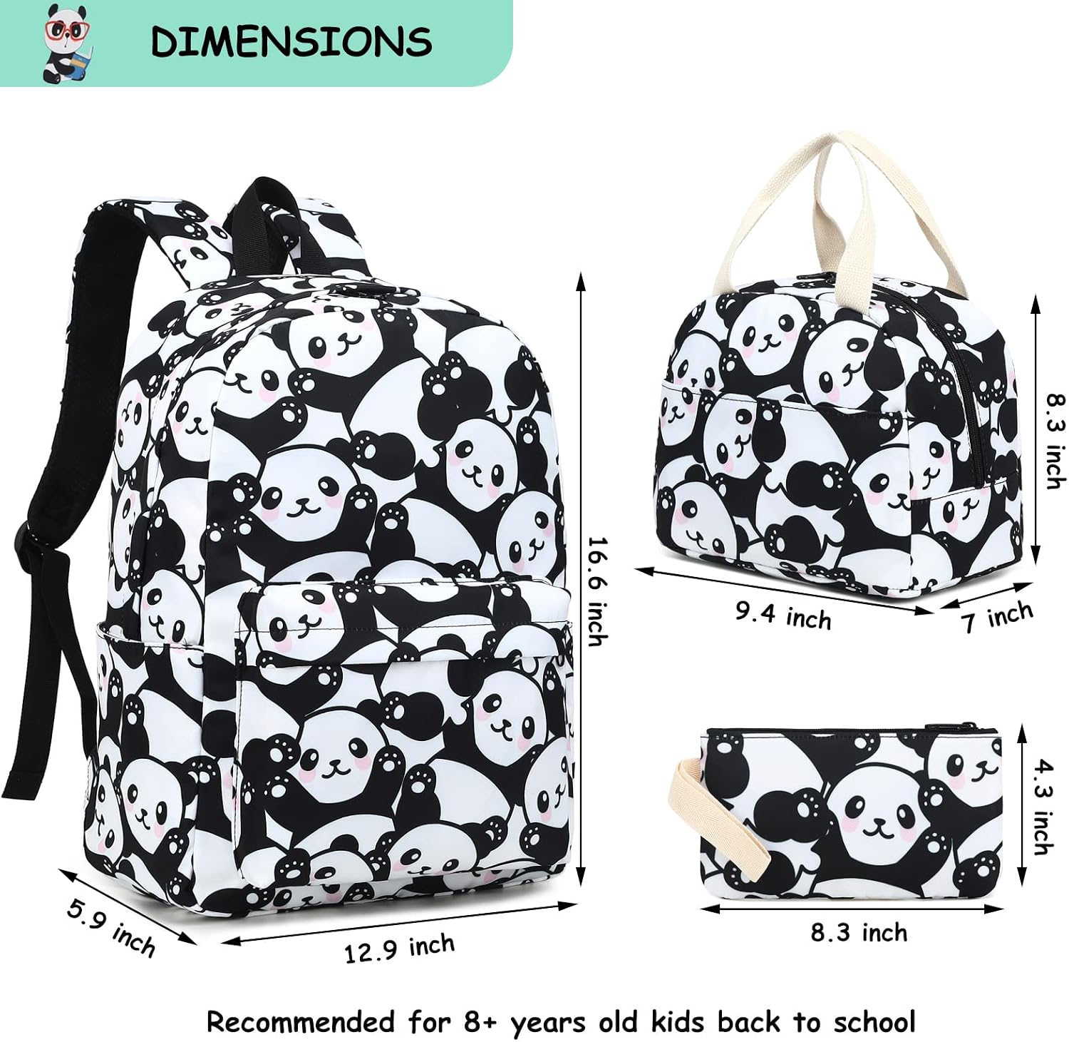 Fuyicat School Backpack Set for Girls, 3-in-1 Kids Teens Elementary Middle School Bags Bookbag with Lunch Bag Pencil Case