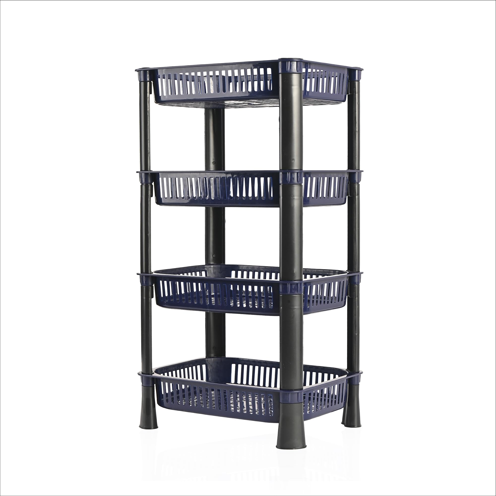 Kuber Industries 4-Tier Plastic Fruits & Vegetable Rack for Kitchen | Stackable Grocery Organiser for Kitchen | Onion Potato Basket | Ideal for Spices, Snacks & Pantry Items | Blue