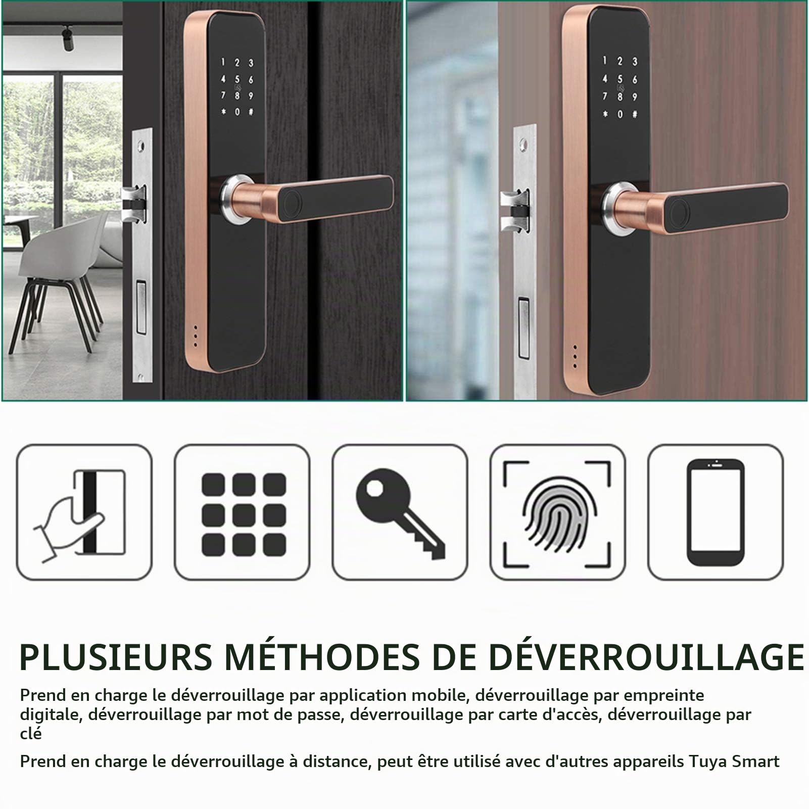 Serrure de Porte Intelligente avec Entrée sans Clé,Clé D'application WiFi Intelligente,Déverrouillage par Empreinte Digitale Biométrique, Serrure de Porte D'entrée sans Clé,Poignée de Porte D'entré