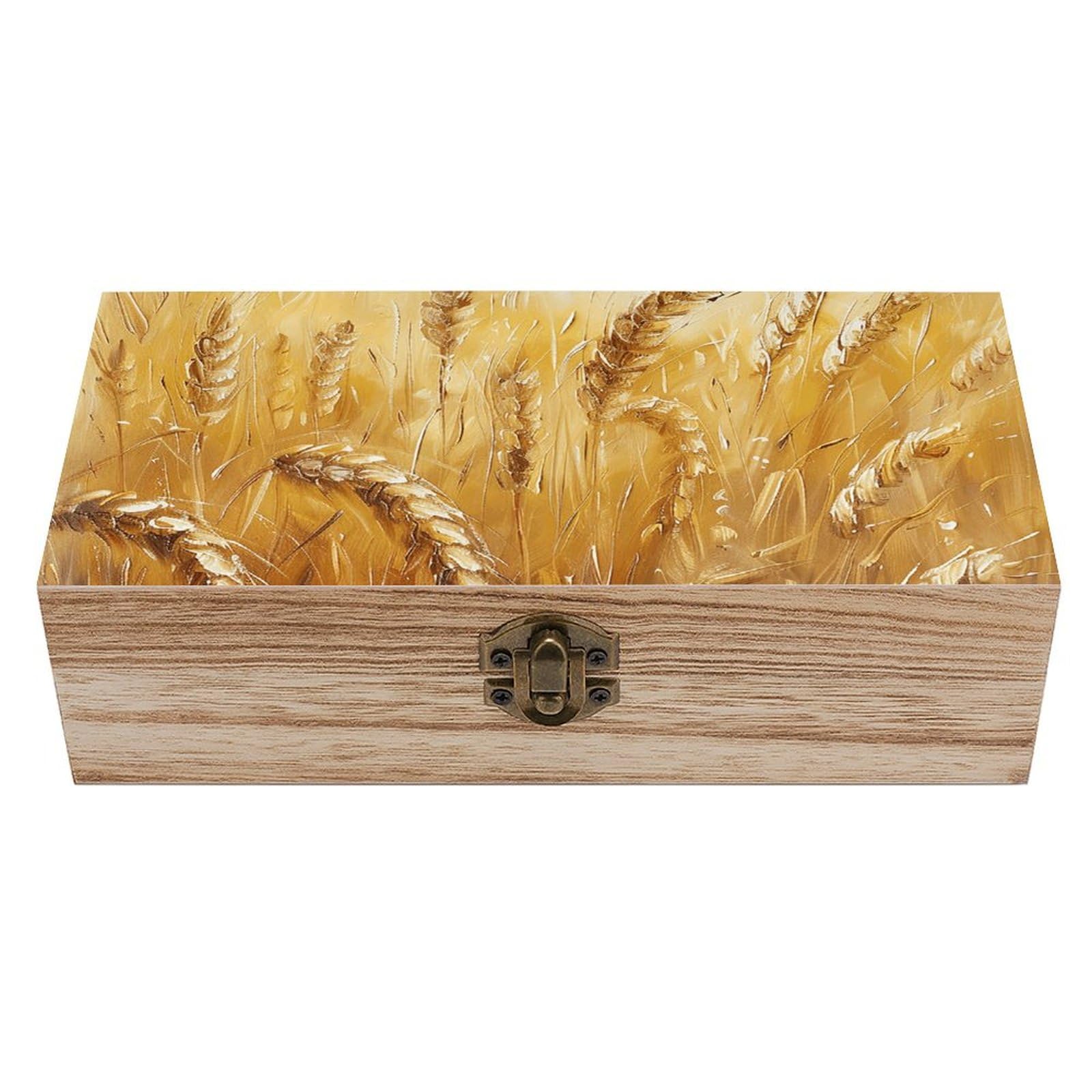 NTVOWPZO Wooden Storage Box Golden Wheat Field Image Wood Gift Box with Hinged Lid Vintage Decorative Boxes Jewelry Memory Box for Jewelry Art Hobbies Home Storage Treasure Keepsake Gift