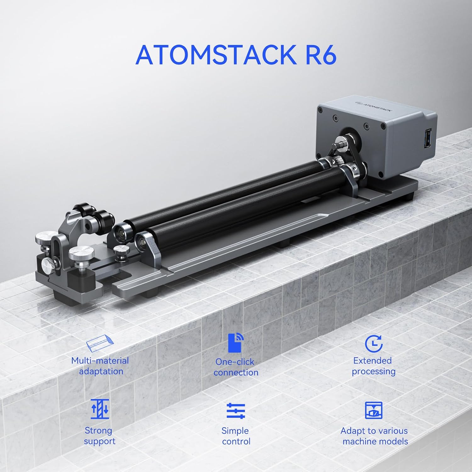 ATOMSTACK R6 Laser Rotary Roller Laser Engraver Multi-Function Compatible with Atomstack Laser Engraver Roller Rotator Y-axis Rotary Engraving Module for Cylindrical Objects Bottles Cups