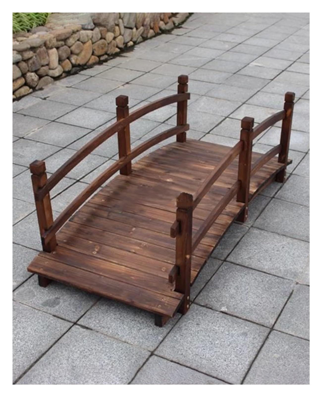 Wooden Garden Bridge, Wood Garden Bridge, Wood Arch Garden Bridge with Side Rails, Little Garden Walkway Bridges(150cm (5ft))