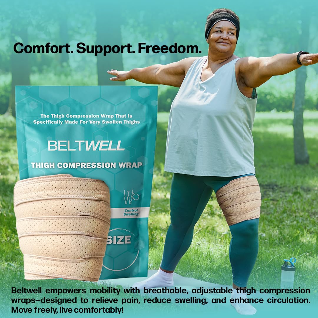 Beltwell® - The Adjustable Thigh Compression Wraps For Big Swollen Upper Legs (1 wrap) BEIGE, XXL-SHORT - Image 7