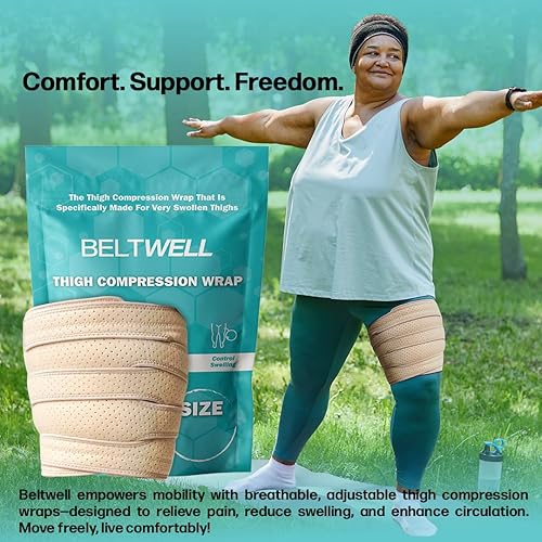 Miniatura 2 de Envoltura para muslos para piernas hinchadas, linfedema, venas varicosas, lipedema, edema, circulación, pesadez, poscirugía y coágulos de sangre,