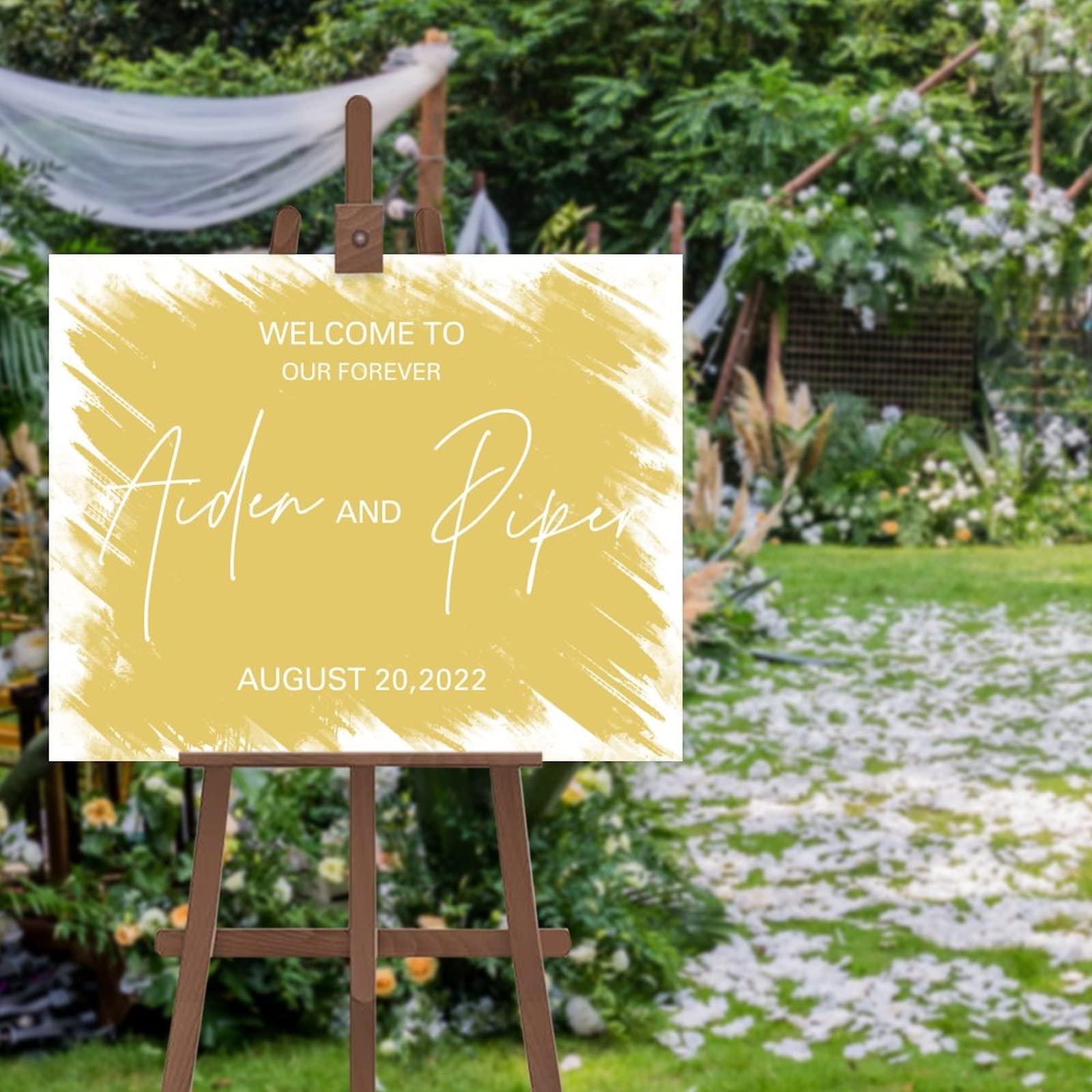 Einfaches Hochzeits-Willkommensschild, individueller Text, Hochzeitsschild, personalisiert mit Ihren Namen und Daten, Probe-Abendessen, Willkommensbrett für Gäste, 45,7 x 61 cm