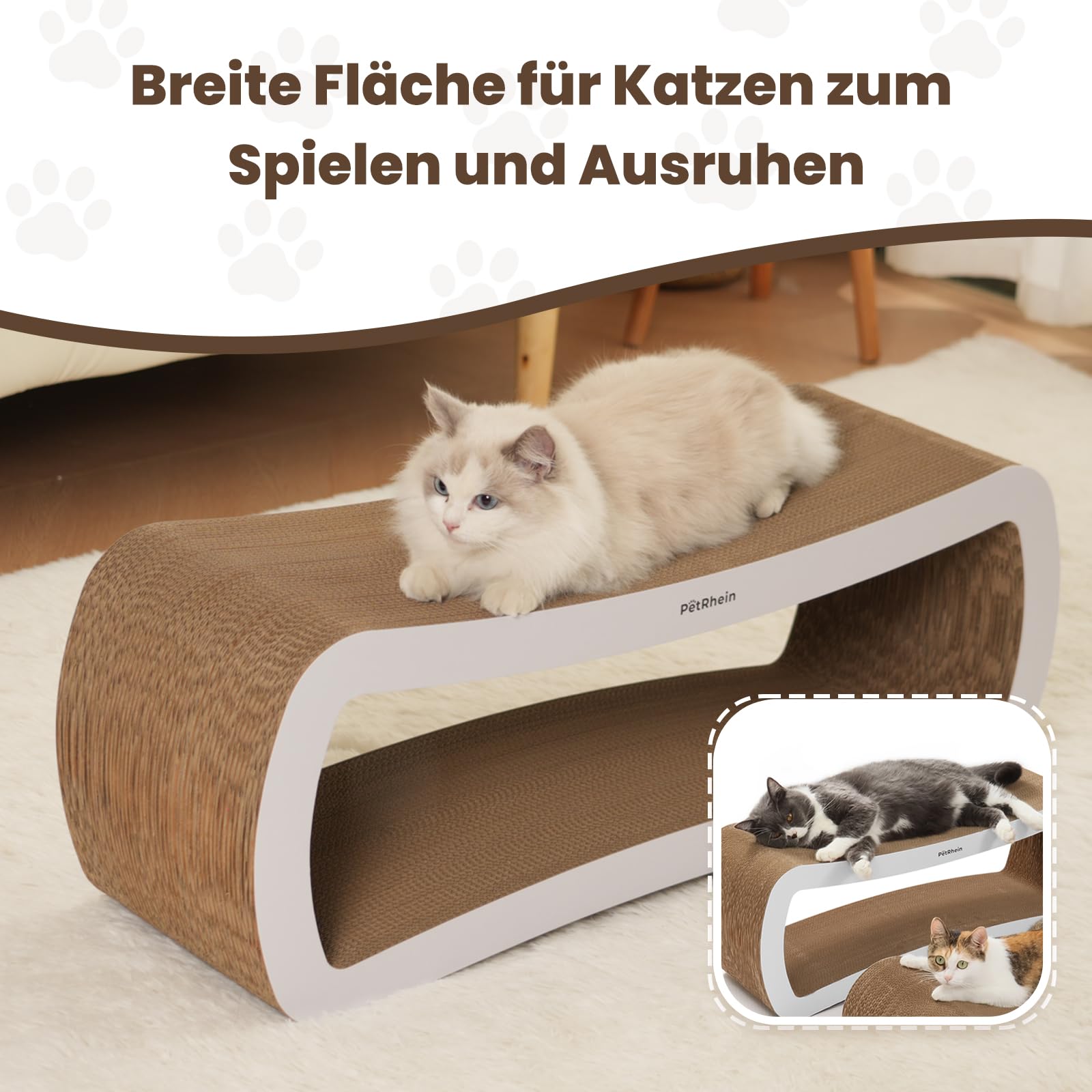 Ascent Paw Kratzbrett Katze XXL Set 86+75cm - Zwei-in-Eins Kratzpappe Wendbar Beidseitig, Hochverdichtete Wellpappe Groß, Kratzmöbel Katzenkratzbrett Weiß