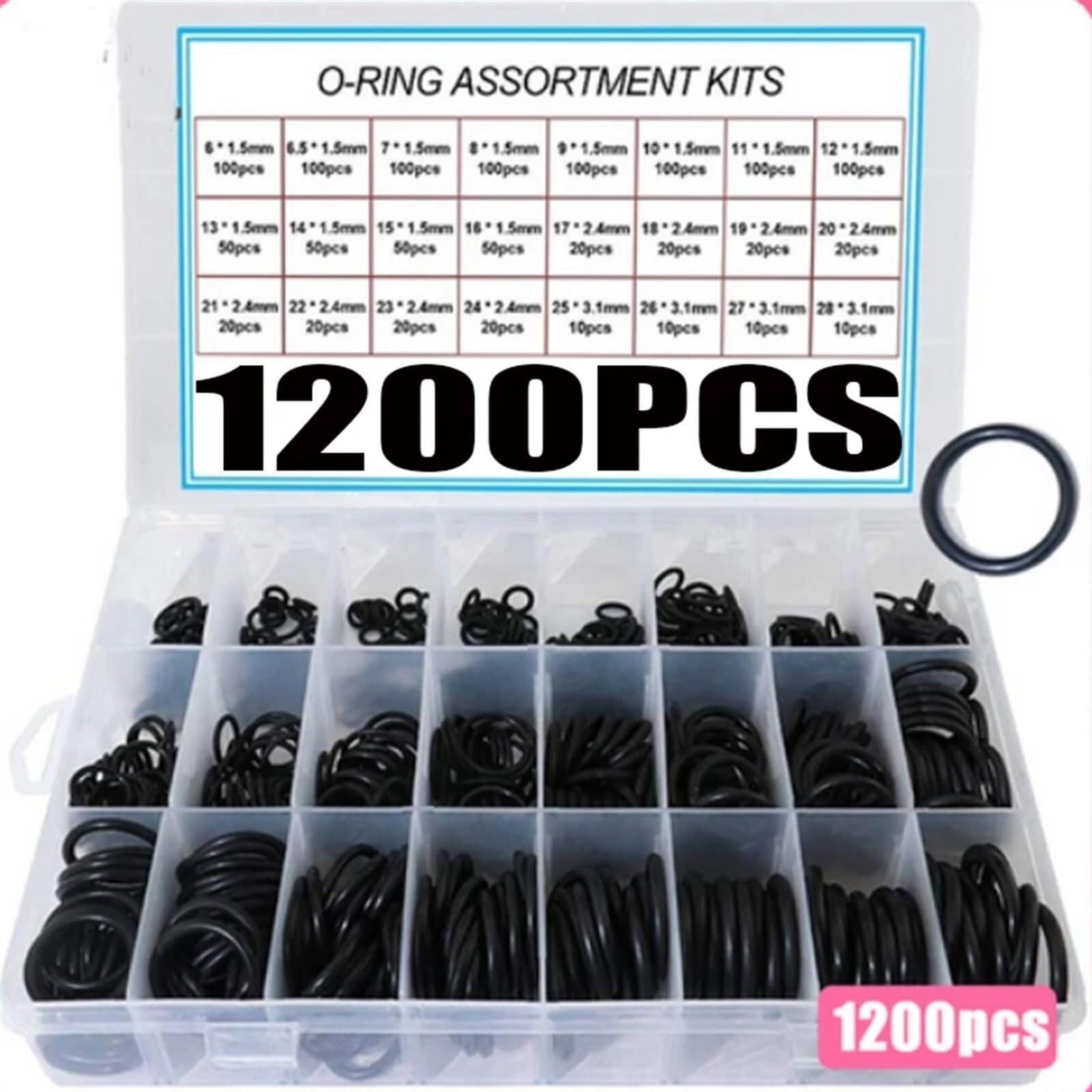 740/1200 Uds juntas tóricas juntas de goma juego de anillos de sellado caucho de nitrilo juntas tóricas de alta presión banda elástica de sellado NBR O juego de anillos de goma(1200PCS)